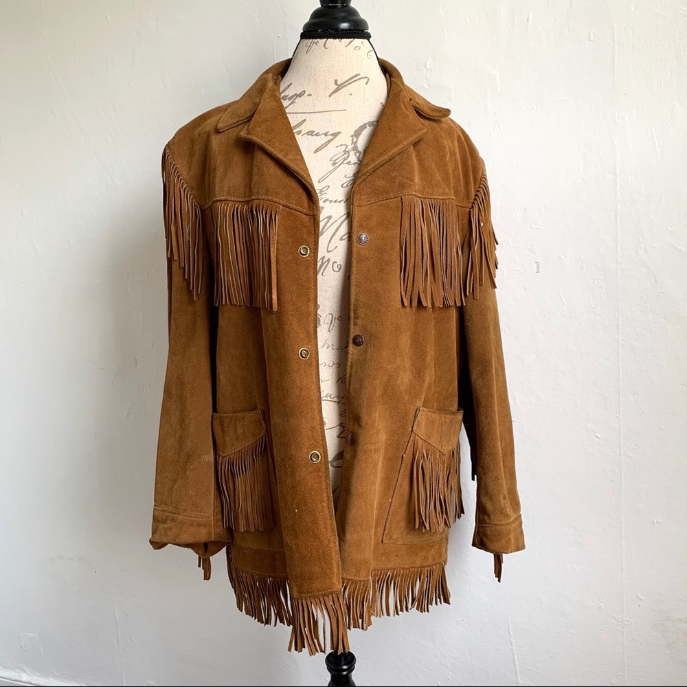 Schott MEN’s Vintage Western fringe Leather Jacket